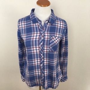 Rails Hunter Plaid‎ Button Down Shirt Blue White Pink Top Women’s Sz XS